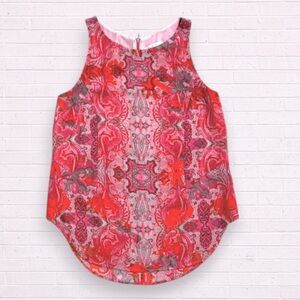 CABI Pink Orange Paisley Jubilee Sleeveless Lined Blouse Tunic Top Size M
